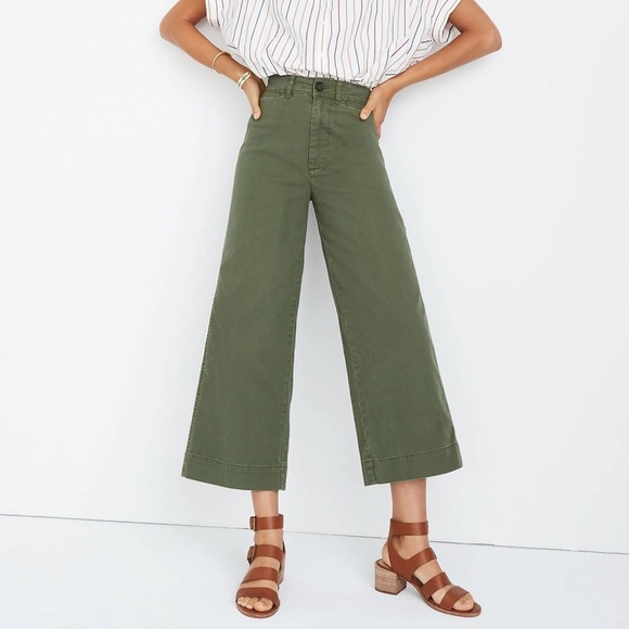 Madewell Pants - Madewell Wide-Leg Emmett Crop Pants High Rise in Palm Tree Olive Green size 32